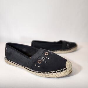 SIMPLY VERA VERA WANG Black Satin Espadrille Grommet Detail Womens 9M FLAWED